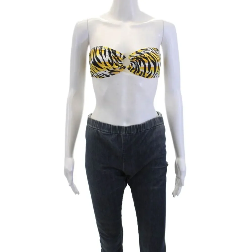Reina Olga Womens Tiger Print Strapless Bandeau Swim Top Yellow Size 2